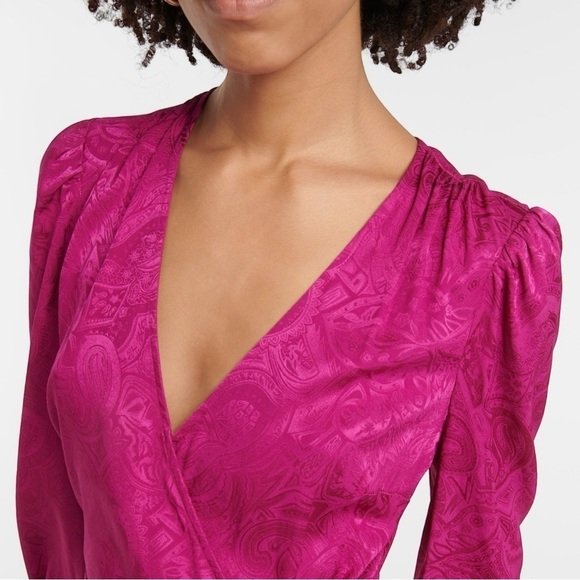 NWT Veronica Beard Weiss Magenta Faux Wrap Silk Blend Jacquard Midi Dress - Picture 4 of 16